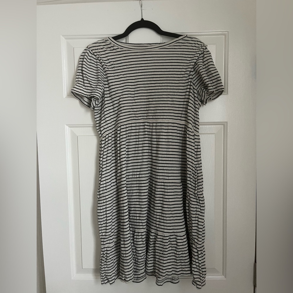 LOFT Black and White Striped Tiered Dress